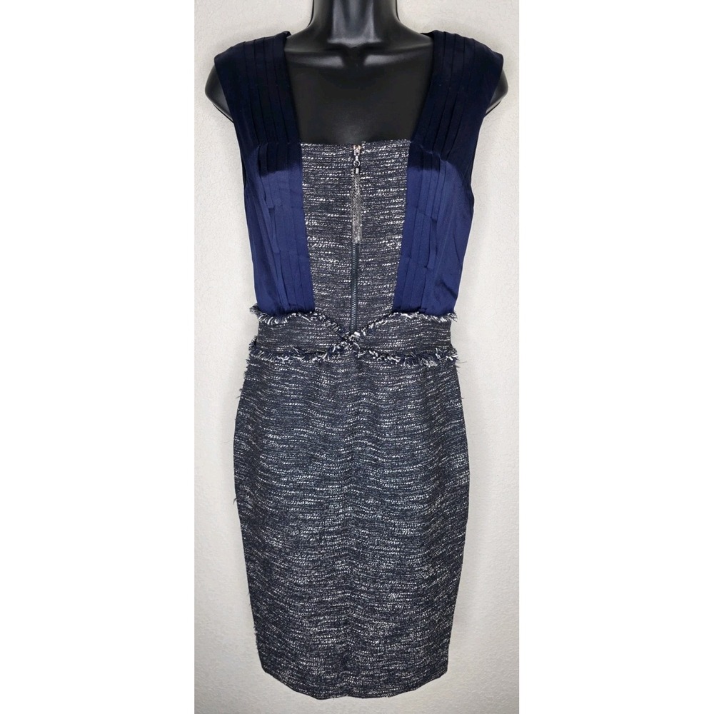 New Magaschoni Silk Blend Navy Tweed Sleeveless Zipper Front Dress Woman 4